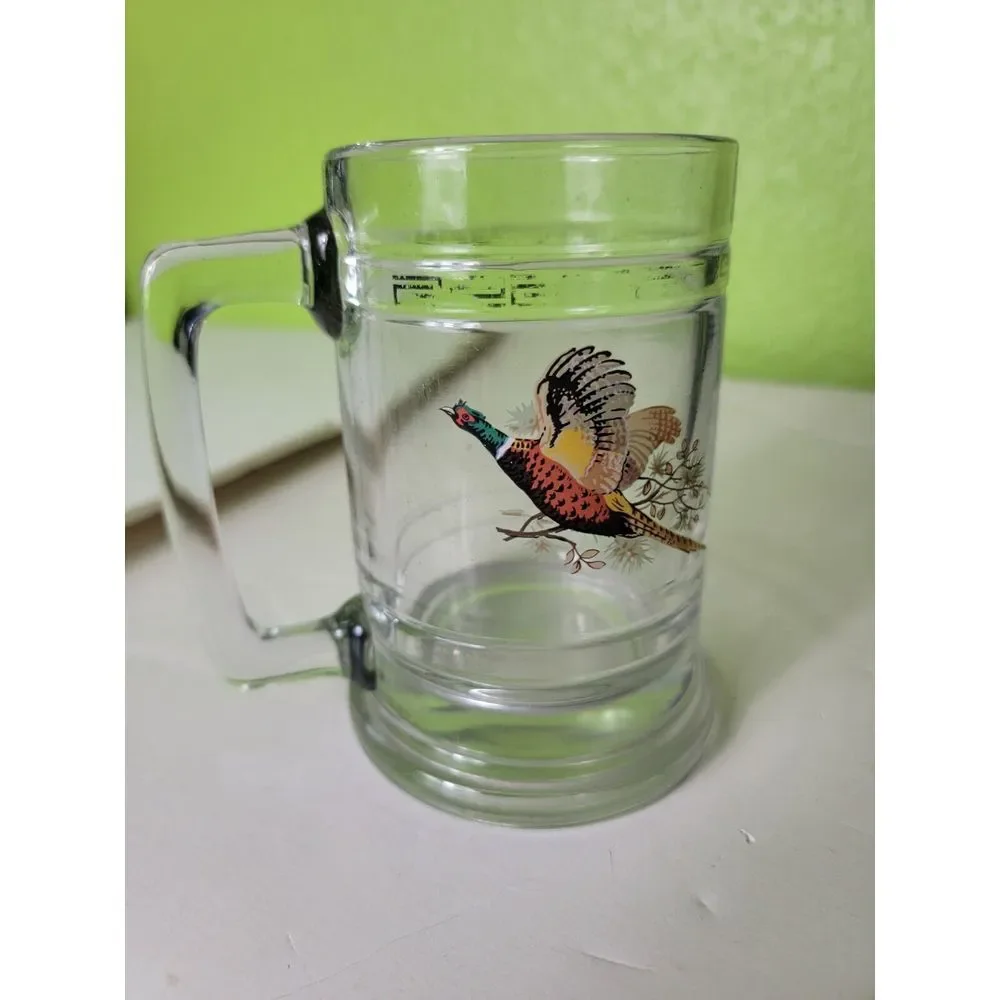 Vintage Princess House 1982 Foul Bird Pheasant Glass Beer Mug Stein 5.25
